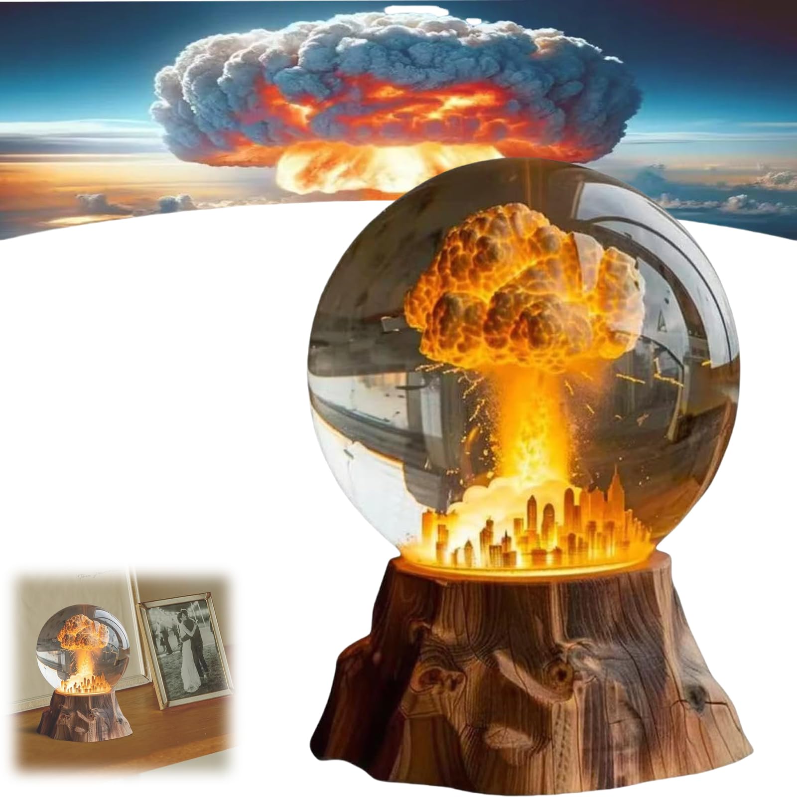 Generic Atomic Bomb Explosion Lamp, Mushroom Cloud Night Light, Custom Style, Yellow Plastic and Glass Material, for Bedroom, Living Room, Office Decor