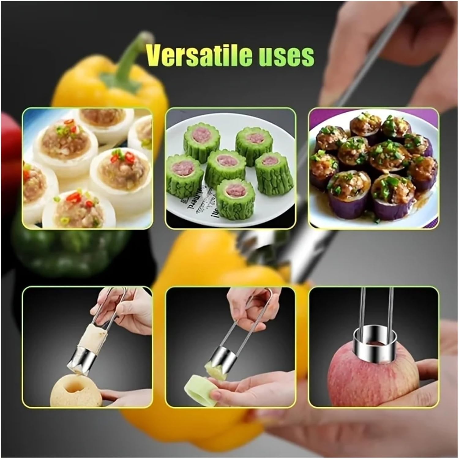 Fruit Vegetable Pepper Corer Seed Remover 304 Stainless Steel Corers Portable Core Remover Fruit Vegetable Extractor Kitchen Tools Gadget For Pitting Chili Peppers(304 stainless 2pc)
