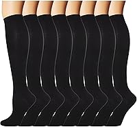DoubleCouple 8 Pairs Knee High Compression Socks for Men Women - Sports Running Hiking Support, Breathable Dry Fit