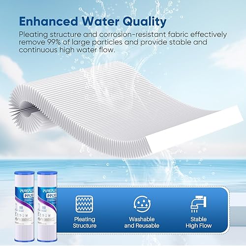 Miniatura 4 de PUREPLUS Filtro de sedimento plisado para toda la casa de 20 micrones de 10 x 2.5 pulgadas para agua de pozo, cartucho de repuesto para sistema
