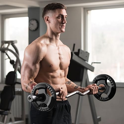 Miniatura 6 de Simuse Placas de peso de goma de 2 pulgadas, 5 libras, 2 unidades, 10 libras, 1 unidad, placas olímpicas para levantamiento de pesas, placas de