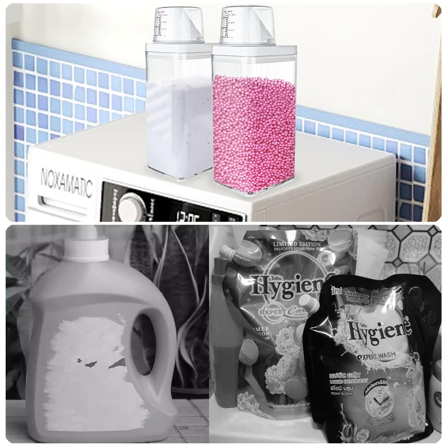 2 contenitori per detersivi da 1500 ml, con misurino, detersivo in polvere, dispenser ermetico, contenitore per detersivi