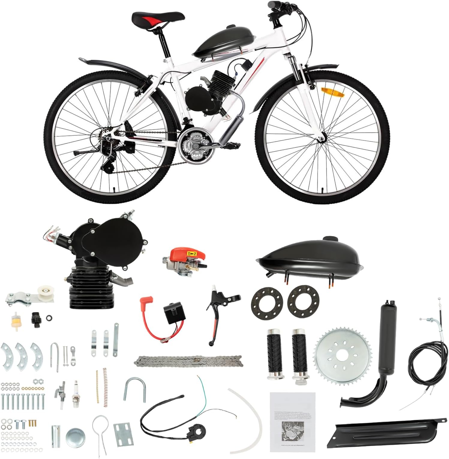110CC 2 Stroke Bicycle Engine Kit, Motorized Bike Engine Kit Gasoline Powered Engine Motor Kit with CDI System Air Cooling Bicycle Motor Kit Gas Motor Bike Kit for 26" /28" Bikes (Black)