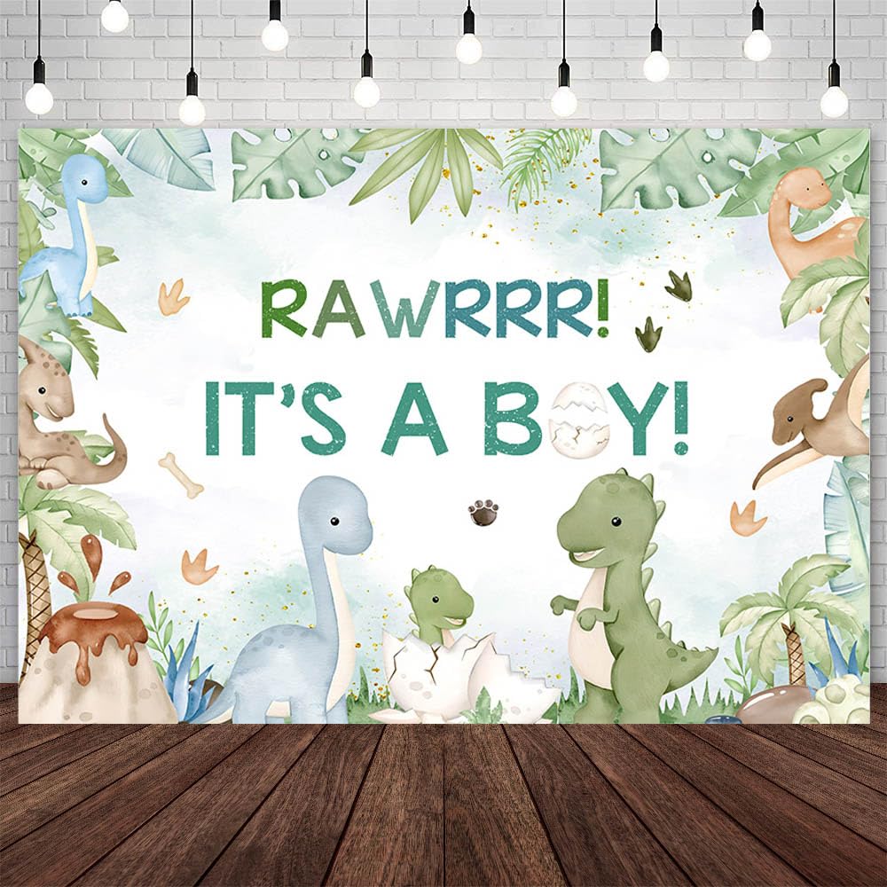 AIBIIN 7x5ft Dinosaur Baby Shower Backdrop It's a Boy Photography Background Green Palm Leaf Dinosaur Egg T-Rex Jungle Safari Dino Newborn Baby Shower
