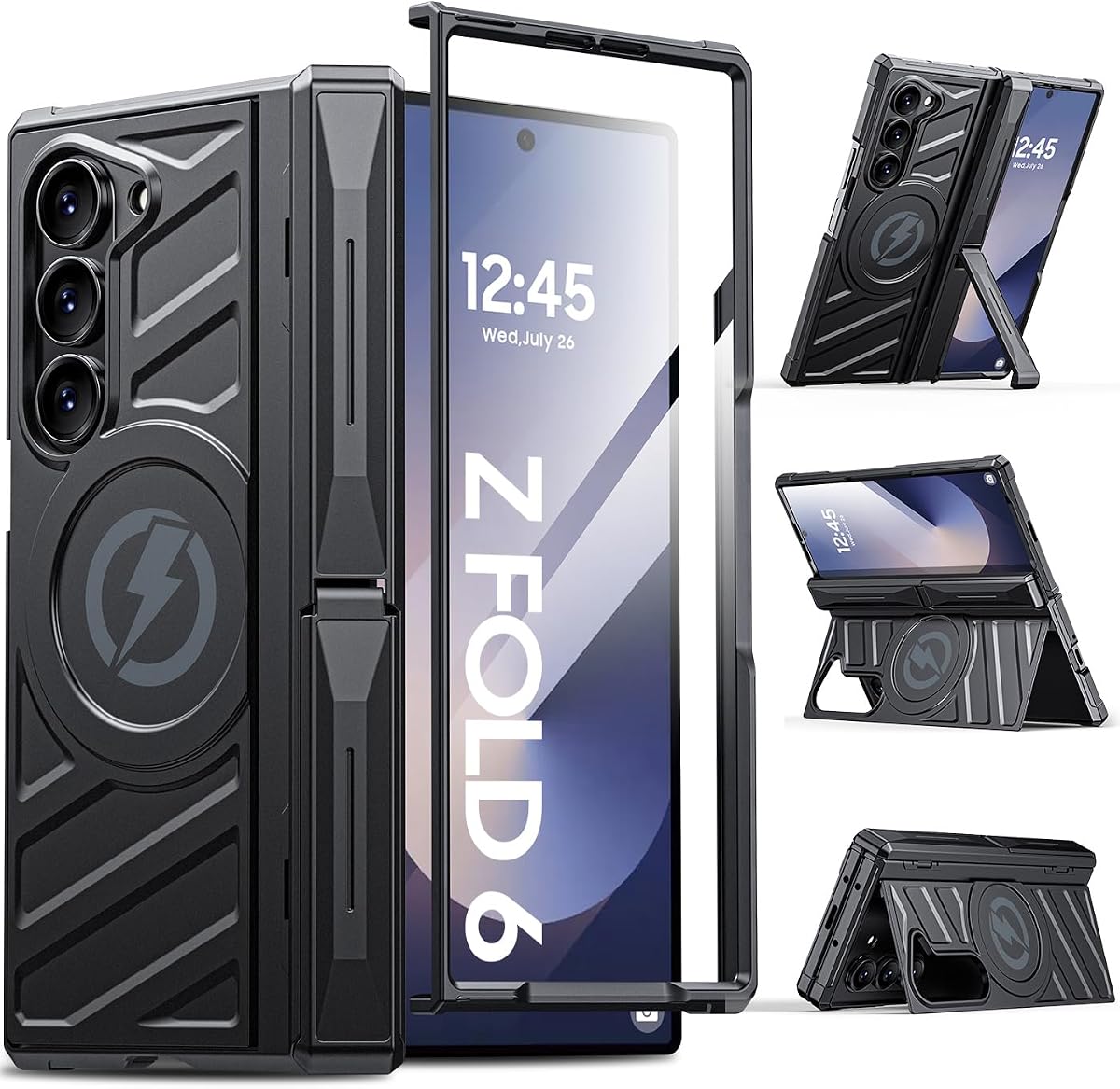 Funda magnética para Galaxy Z-Fold-6: funda resistente para teléfono [compatible con MagSafe] [protección de bisagra] [soporte dual] TPU a prueba de golpes+cubierta de PC para zfold 6 5G 2024 negro