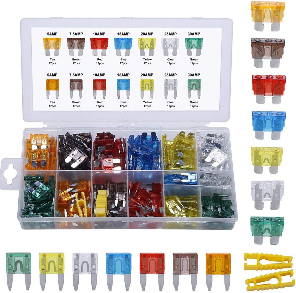 120 PCS Medium 120 PCS Mini Blade Fuse Assortment Kit,5A 7.5A 10A 15A 20A 25A 30A Replacement For Automotive Car Truck Motorcycle Lawn Mower 12V 24V 32V Low Profile