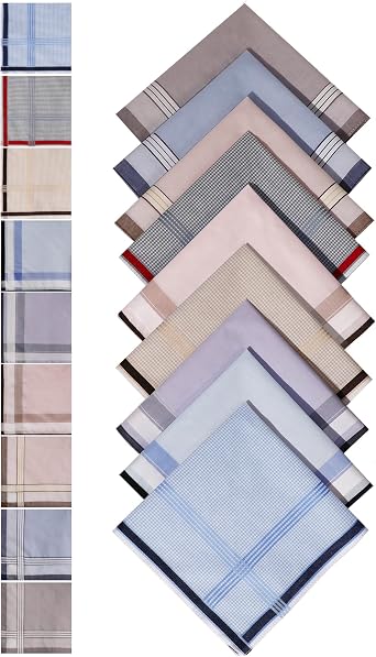 Cotton Mens Handkerchiefs Plaid Handkerchiefs for Men Hankies 9PCS Classic Assorted Mens Handkerchief with Check