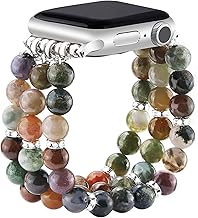 JR.DM Natural Stone Beaded-Bands Women Compatible with Apple Watch Series 11 10 9 8 7 6 5 4 SE 3 2 1 Fashion Stretch Handmade Bracelet Fancy Boho Elastic Strap for iWatch 38/40/41/42mm(S10/11) Gift