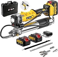 GEVEELIFE 2025 Electric Grease Gun: 12,000 PSI, 2x4000mAh Batteries, 90° Swivel, Dual Bulk/Cartridge for Farms, Trucks, Construction