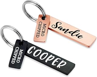 Ultra Joys Small Dog Tags Engraved for Pets - Microchipped Dog Name Tags Personalized - Cat Tags Personalized Small Both Sides Engraved - Pet Tag Bar with Microchipped Tag Small Rose Gold