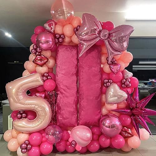 Miniatura 3 de Kit de arco de globos rosa, guirnalda de globos de princesa rosa intenso y blanco con globos de lazo de bola de discoteca, globos de látex rosa