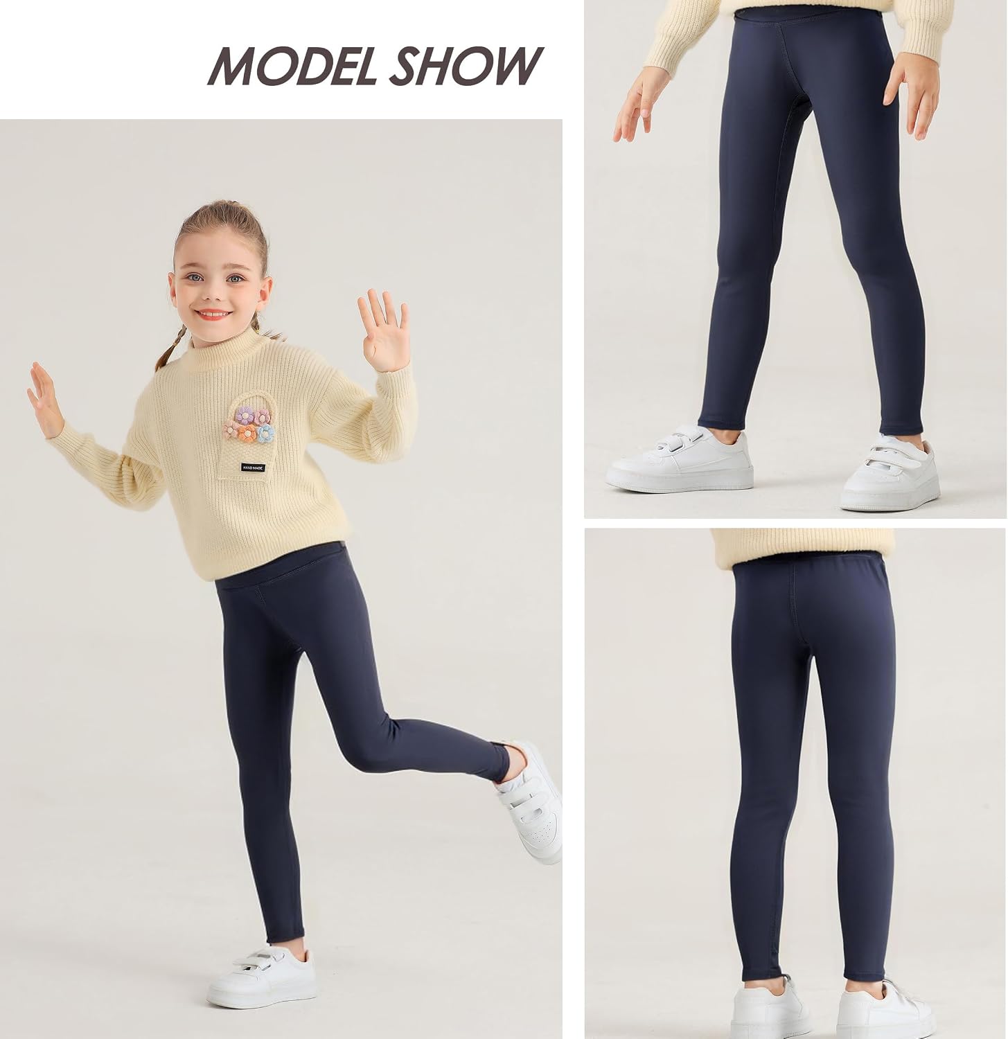 Girls Fleece Lined Leggings Kids & Toddlers | Warm Thermal Winter Pants for Girls |5-13 Years（Navy Blue）