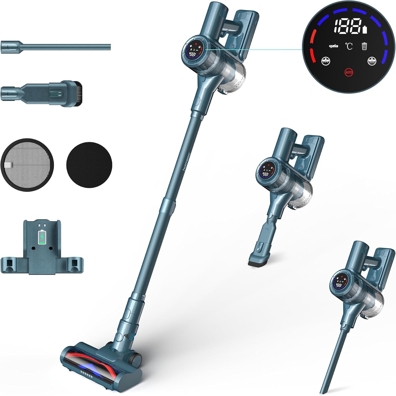 Aspiradora Sin Cable 6 en 1, 33000Pa/400W/Max 50Min Filtro HEPA 13 Aspiradora con Pantalla Táctil, Cepillo Antienredos, Modo Antiacaros Aspirador de Mano, Adecuada para Pisos/Alfombras/Pelo 9