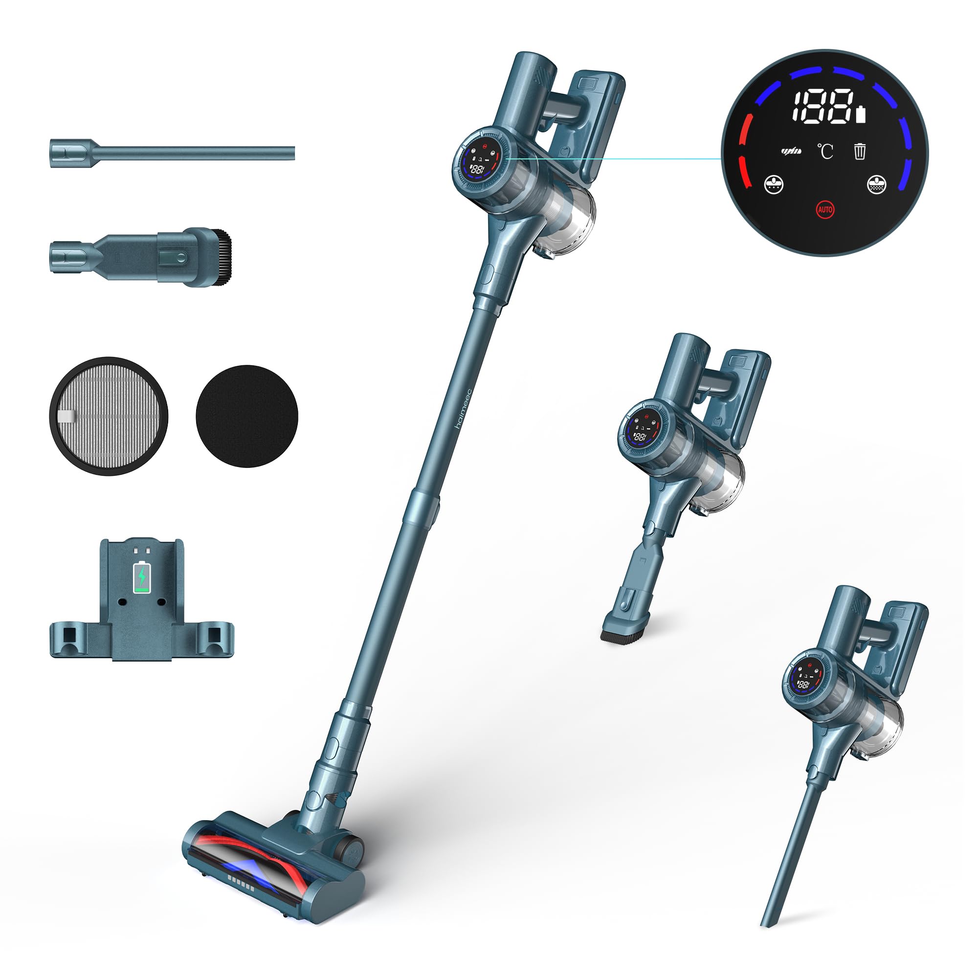 Aspiradora Sin Cable 6 en 1, 33000Pa/400W/Max 50Min Filtro HEPA 13 Aspiradora con Pantalla Táctil, Cepillo Antienredos, Modo Antiacaros Aspirador de Mano, Adecuada para Pisos/Alfombras/Pelo