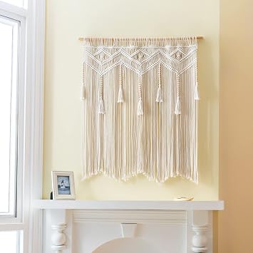 Mkono Macrame Wall Hanging Large Boho Decor Woven Wall Tapestry Chic Art Tassel Christmas Decoration for Backdrop over Bed Bedroom Nursery Dorm Classroom, Including Hanging Rod, 33''W x 42''H