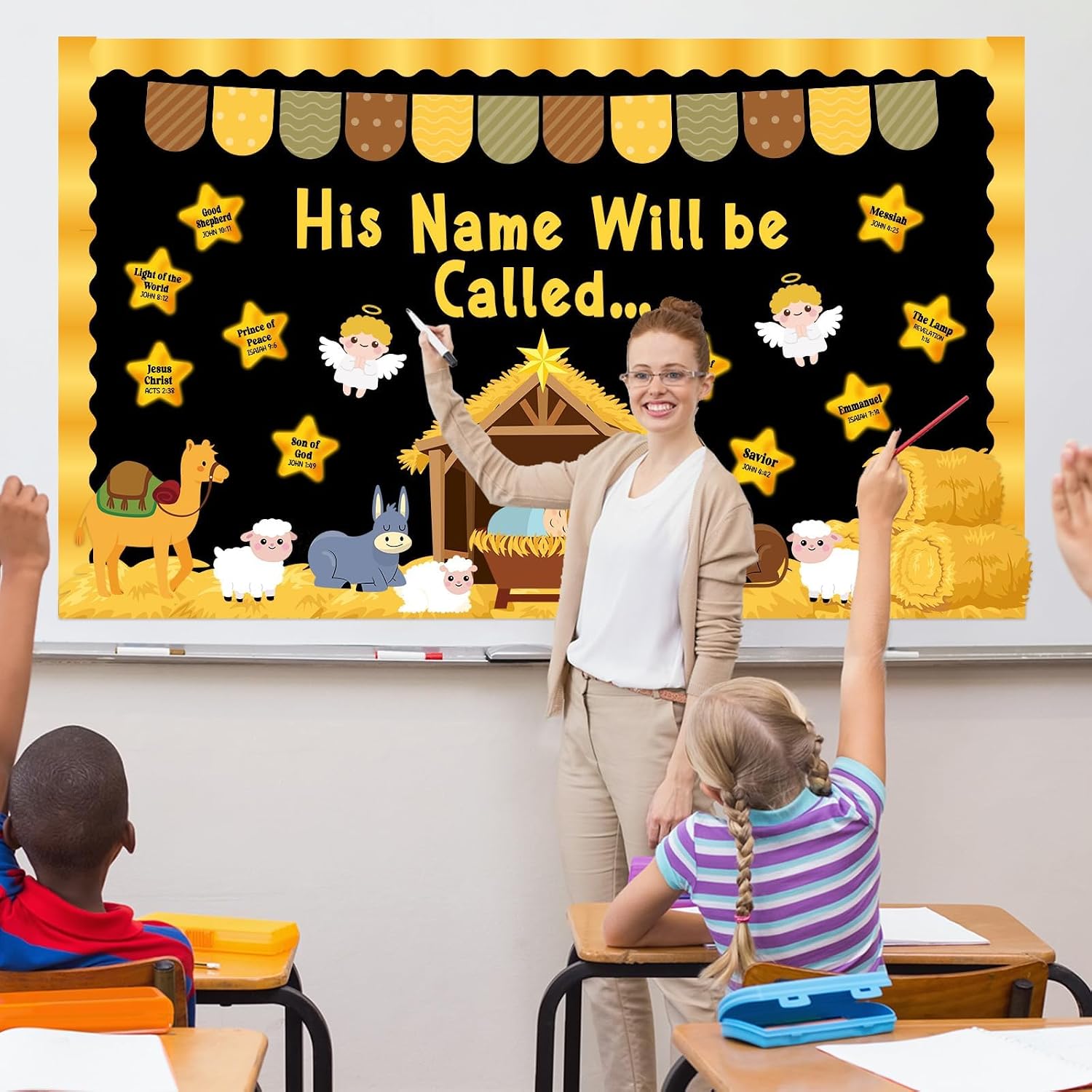 Christian Nativity Religious Bulletin Board Set Christian Jesus Birth Classroom Decorations Star Nativity Scene Paper Cutouts for Sunday School Church Chalkboard Christmas Holiday Wall Decor Supplies