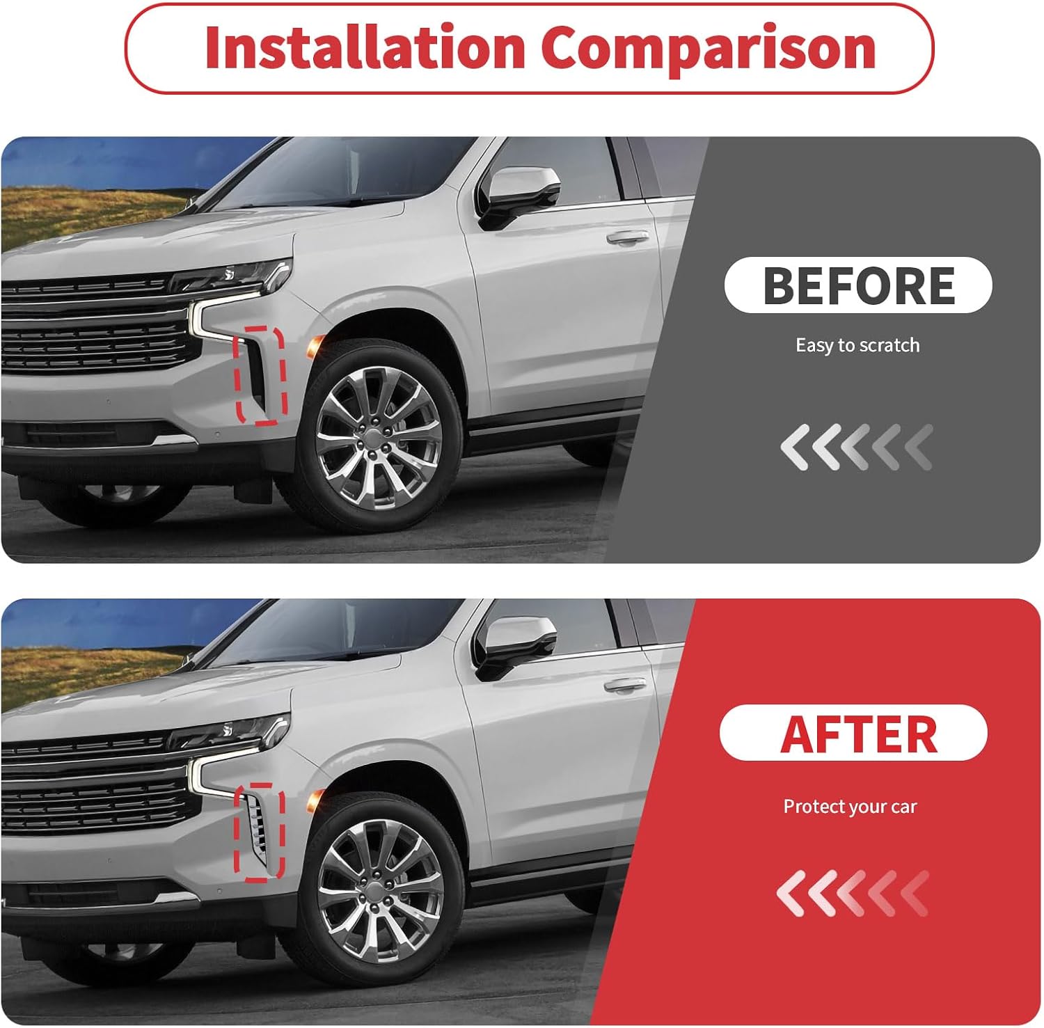 Linskip Front Bumper Vent Deflector Kit Compatible with Chevy Suburban 2024 2023 2022 2021, Vent Moulding Cover for Suburban Exterior Accessories(Chrome)