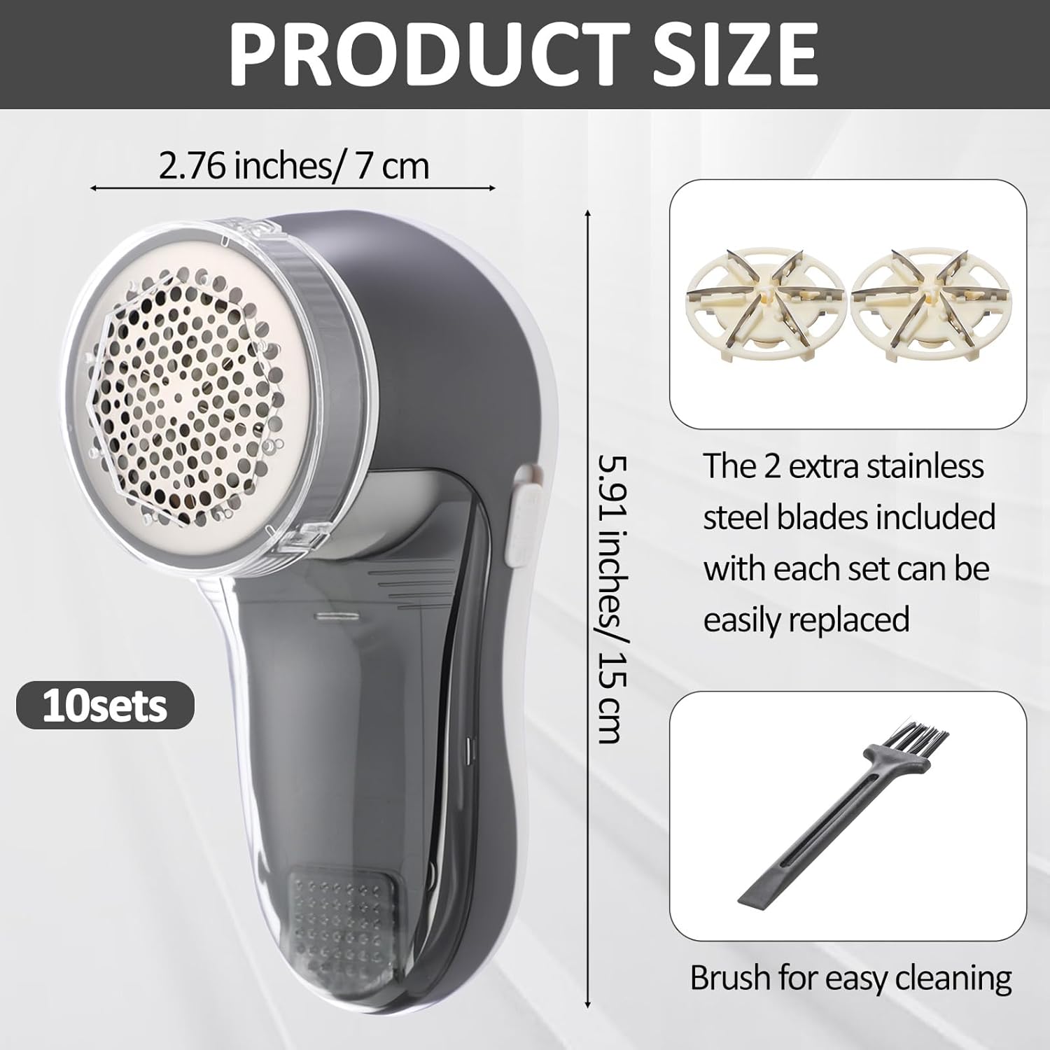 10 Pack Fabric Shaver and Lint Remover,Sweater Defuzzer with 20 Replaceable Blades,Fuzz Remover Furniture Sweater Shavers to Remove Pilling, Battery Operated, Gray