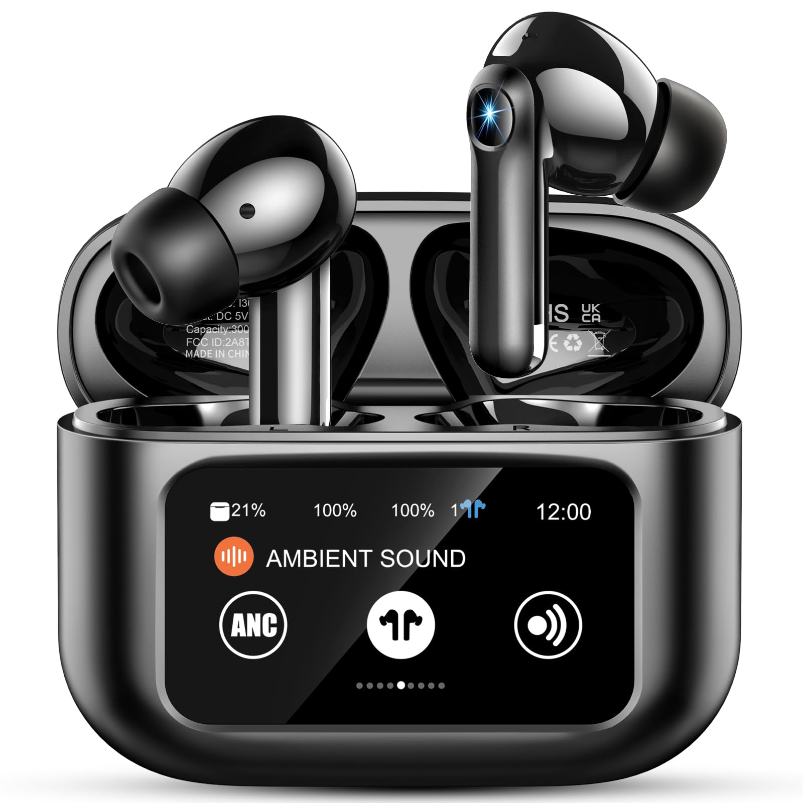 buwy Bluetooth Kopfhörer, Touchscreen Bluetooth 5.4 Kopfhörer Kabellos mit ANC+ENC Noise Cancelling Mic, 40 Std Spielzeit, Tiefer Bass in Ear kopfhörer mit 5 EQ-Modi, IP7 Wasserdicht Ohrhörer Schwarz