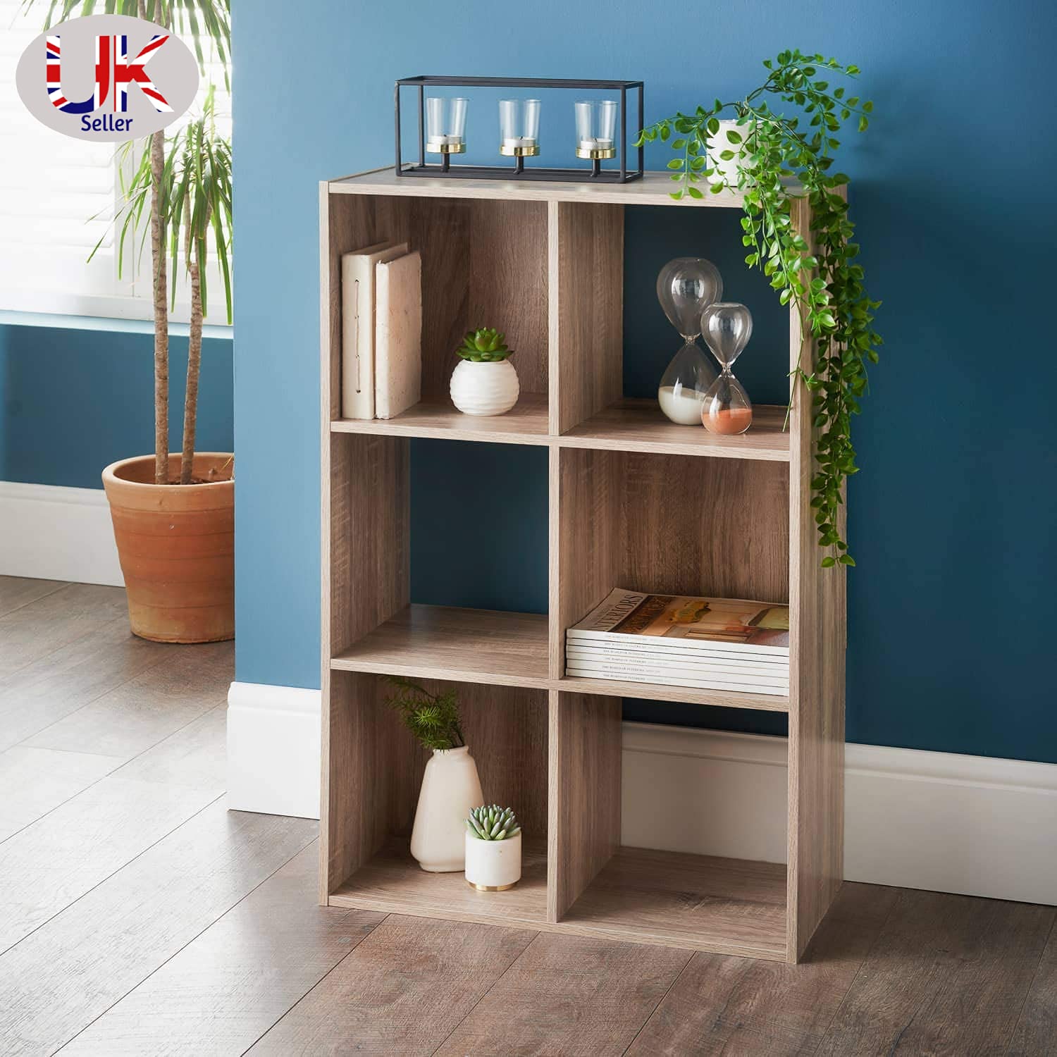 spot on dealz® 6 Cubes Wooden Oak small cube Storage unit wooden bookcase free standing shelf grey Living Room, Home, Office Use Furniture to shelve dvd, books, magazines etc - Image 3