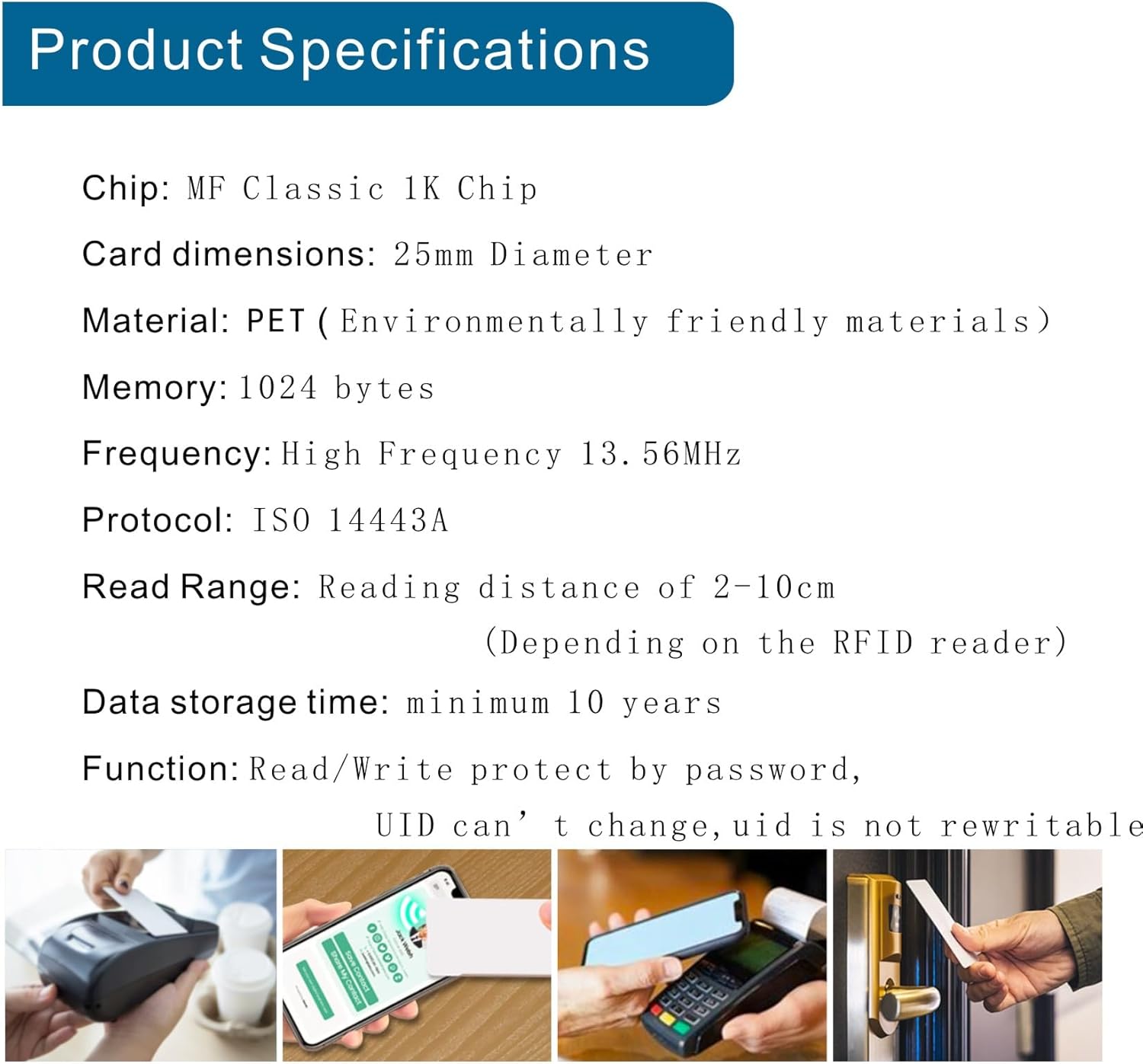 100pcs MF Classic 1k NFC Tag Stickers 13.56mhz RFID Sticker iso 14443a RFID Sticker MF 1k S50 RFID MF Classic 1k Sticker Self-Adhesive 1 inch Round