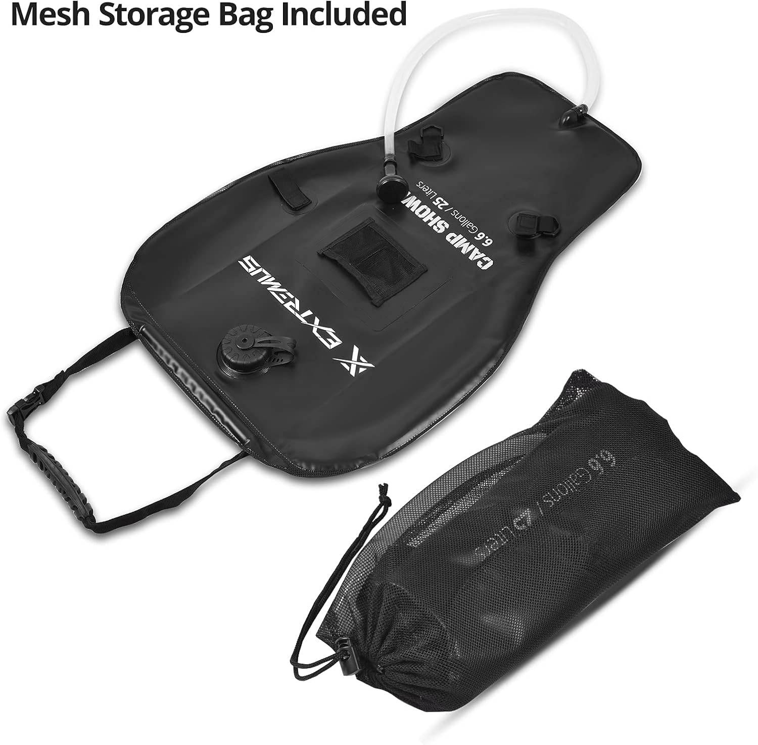 Extremus Rainbow Falls Camping Shower, 6.6 Gallons/25L Camp Shower Bag, Solar Heating Black PVC Bladder, Built in Thermometer, Mesh Pocket, ABS Nozzle System, Portable Solar Shower for Camping : Sports & Outdoors