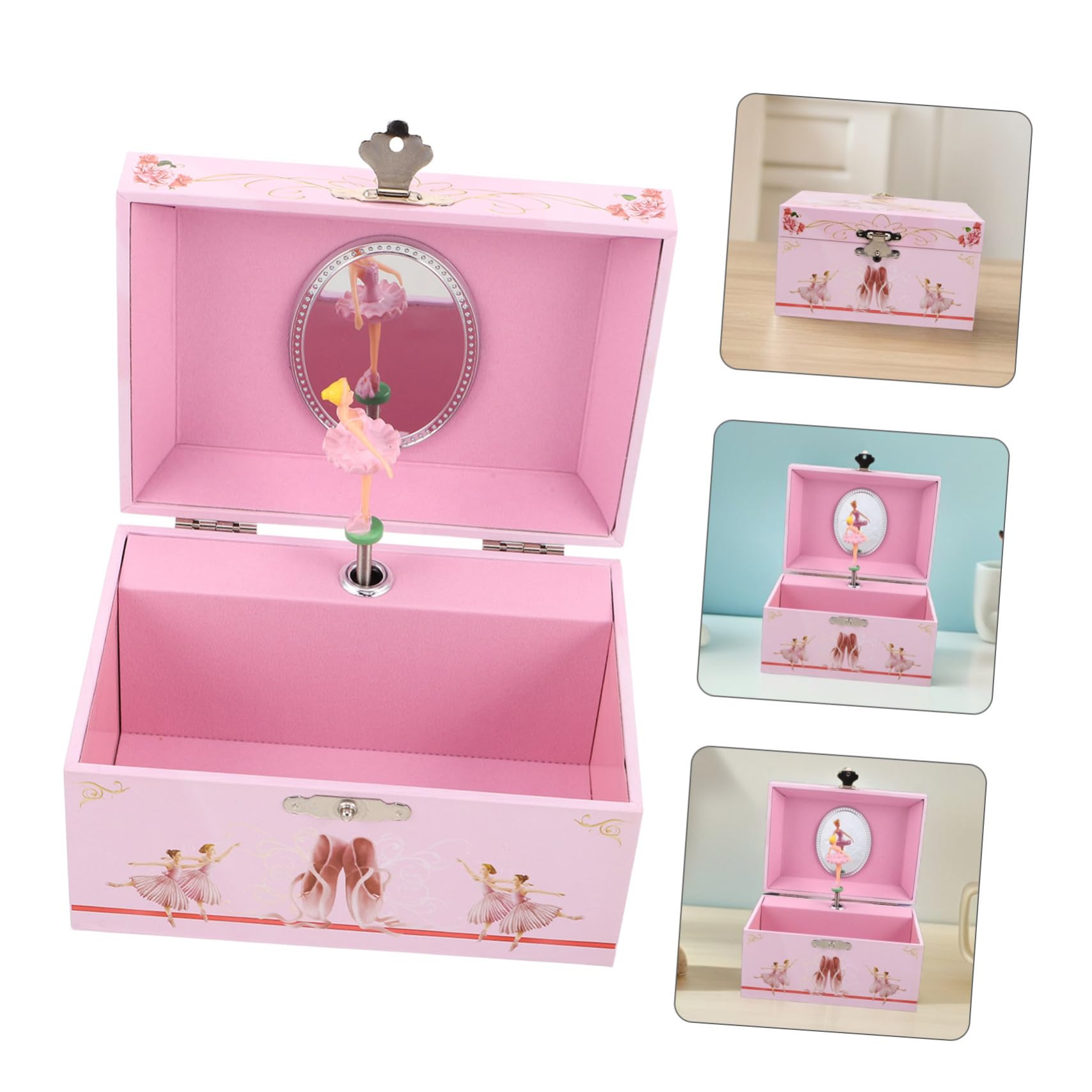 Gatuida Caja de Música Delicada en MDF con Bailarina Giratoria para Niñas Joyero Musical Rosa Almacenamiento de Joyas Adecuado para Habitación Infantil