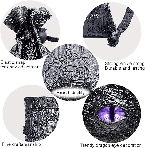 Miniatura 4 de Haxtec - Bolsa de almacenamiento para dados de piel sintética con cordón y diseño de ojo de dragón, para dados de D&D, monedas y accesorios, Ojo