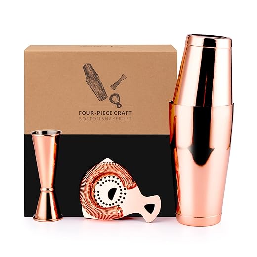 Jettory Boston Shaker Set - 4-teiliges Cocktail Shaker-Kit mit 18/28 oz Boston Shaker Edelstahl, Barsieb und Messbecher, in einer stilvollen Geschenkbox - Ideal für die Hausbar Einsatz (Roségold).