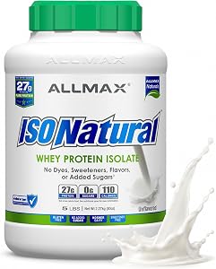 Allmax Nutrition Whey Protein Isolate Isonatural, Unflavored, 5 Pound.