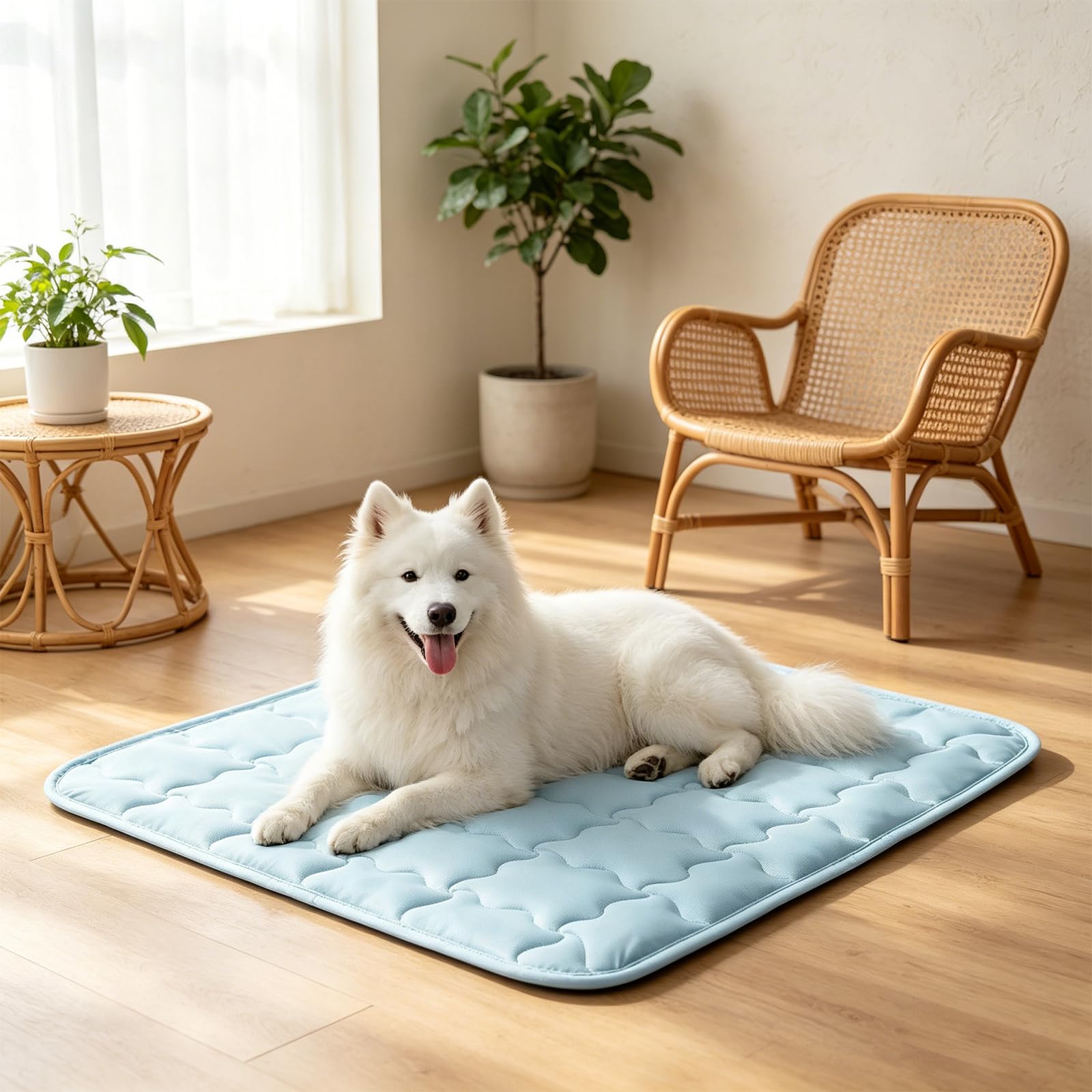 Kühlmatte Kühldecke für Hund Katze 104 * 71cm Selbstkühlend | Sommer Waschbar Hundematte für Groß Mittel Klein Haustiere Hellblau für Zuhause, Outdoor, im Auto Himmelblau