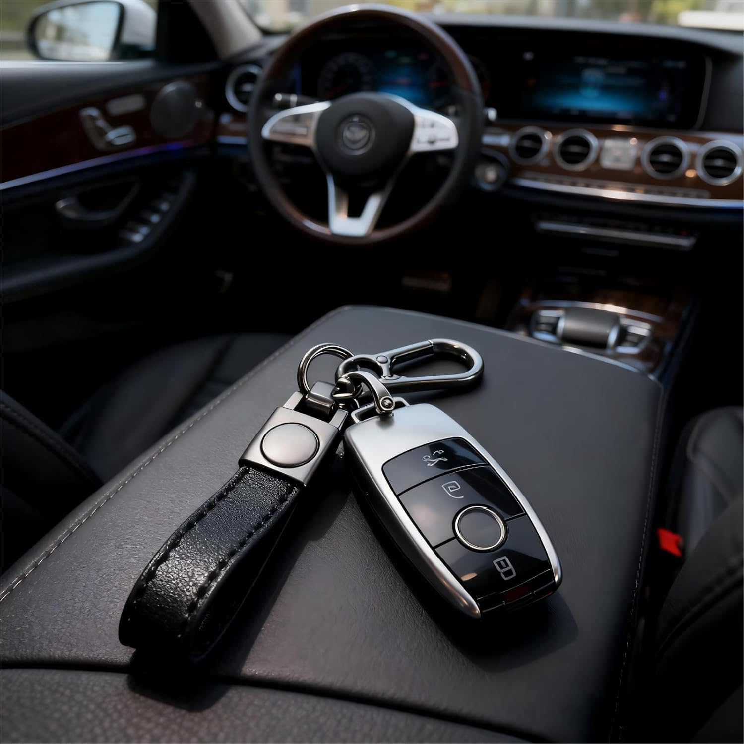 Genuine Leather Car Keychain Black Key Chain for Car Key ring Accessories Men and Women, Family Present - Image 5