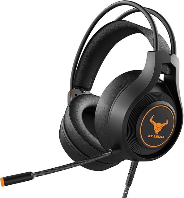 Kikc V3 Gaming Headset, Xbox One Headset, PS4 Headset, 3,5 mm Stereo-Kopfhörer mit Geräuschunterdrückung und Lautstärkeregler für Nintendo Switch/PC/Laptop, Schwarz und Orange