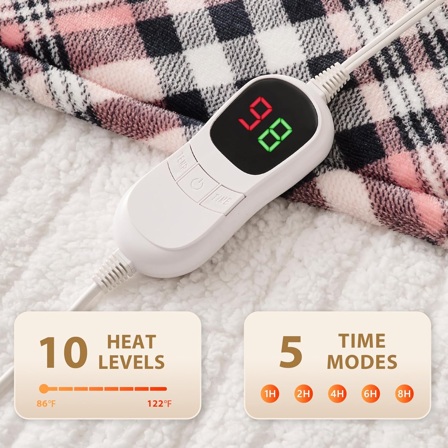 Homemate Electric Blanket Heated Throw - 50“x60“ Ultra Soft Cozy Flannel Heating Blanket with 10 Fast Heat Levels 8 Hours Auto Off Over-Heated Protection ETL Certification Keep Warm in Home Office - Image 4