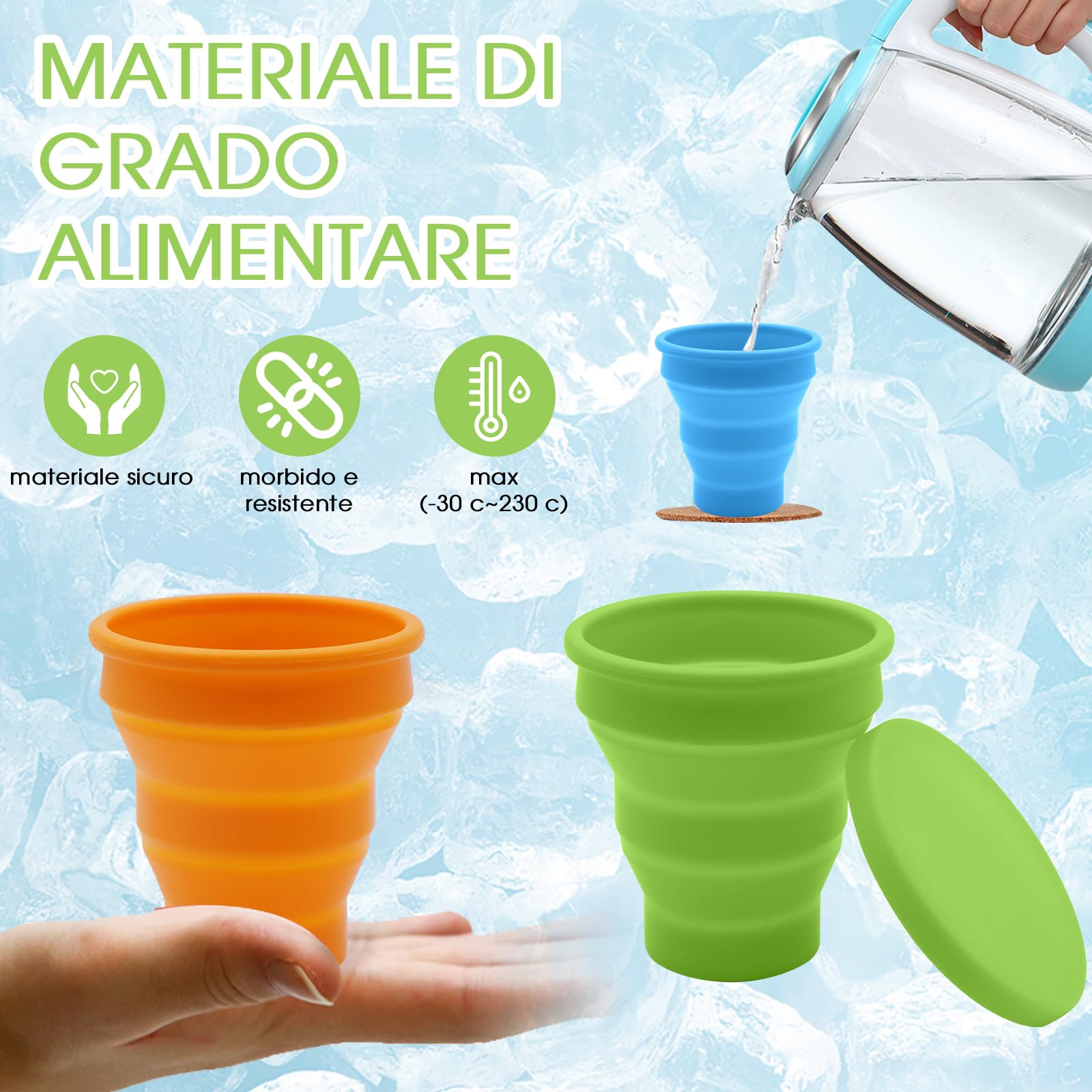 Tazze Pieghevoli Da Viaggio VEGCOO – Set Da 3 Con Design Artiglio Di Gatto, Silicone Alimentare