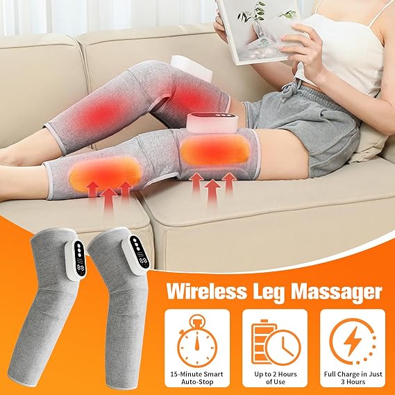 2 Pack Wireless Leg Massager with Heating & Air Compression – Calf Massager with 3 Modes & Intensities for Muscle Relief, Lymphatic Drainage, Adjustable Leg Massager Fits Various Leg Circumstances