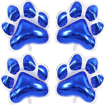 Vuzvuv 4 PCS Large Blue Foil Paw Print Balloons, Dog Paw Balloons for Puppy Birthday Party Supplies Pets Themed Decor