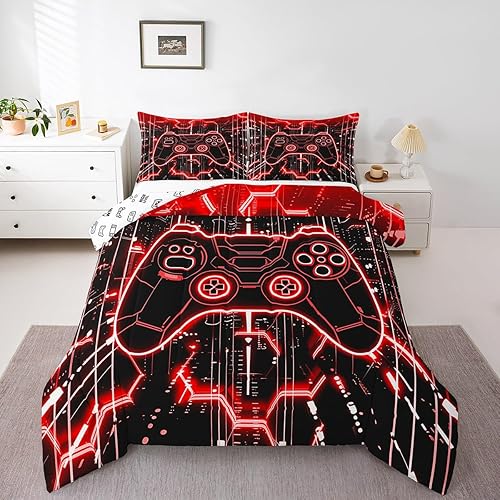 Miniatura 19 de Feelyou - Juego de edredón para niños gamers tamaño individual, juego de ropa de cama de estilo Galaxy Gaming con purpurina, juego de edredón para