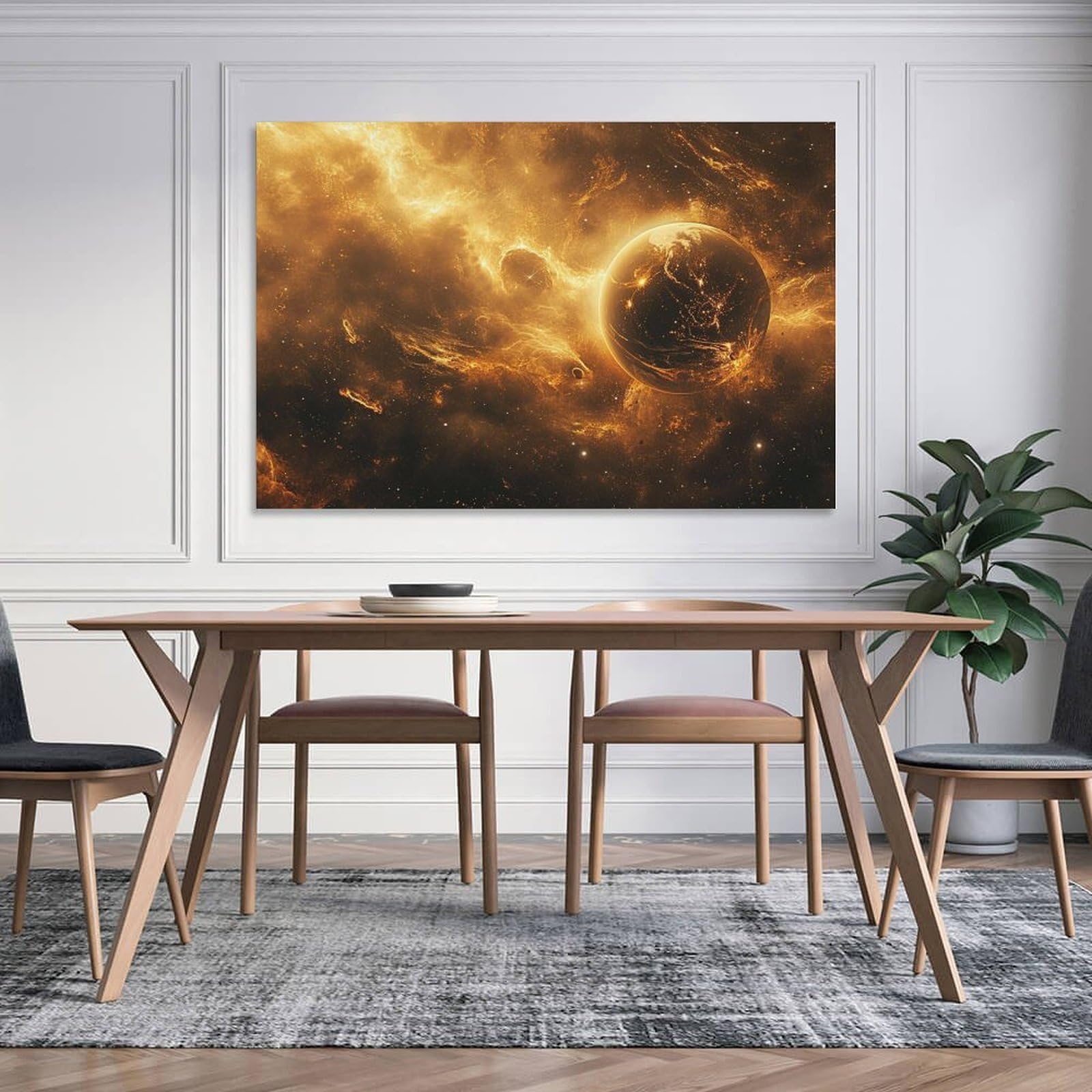 韓国画家　宇宙テーマの油彩画 金色フレーム付き Amazon.co.jp: 絵画 惑星宇宙の驚異的な現象 アートパネル