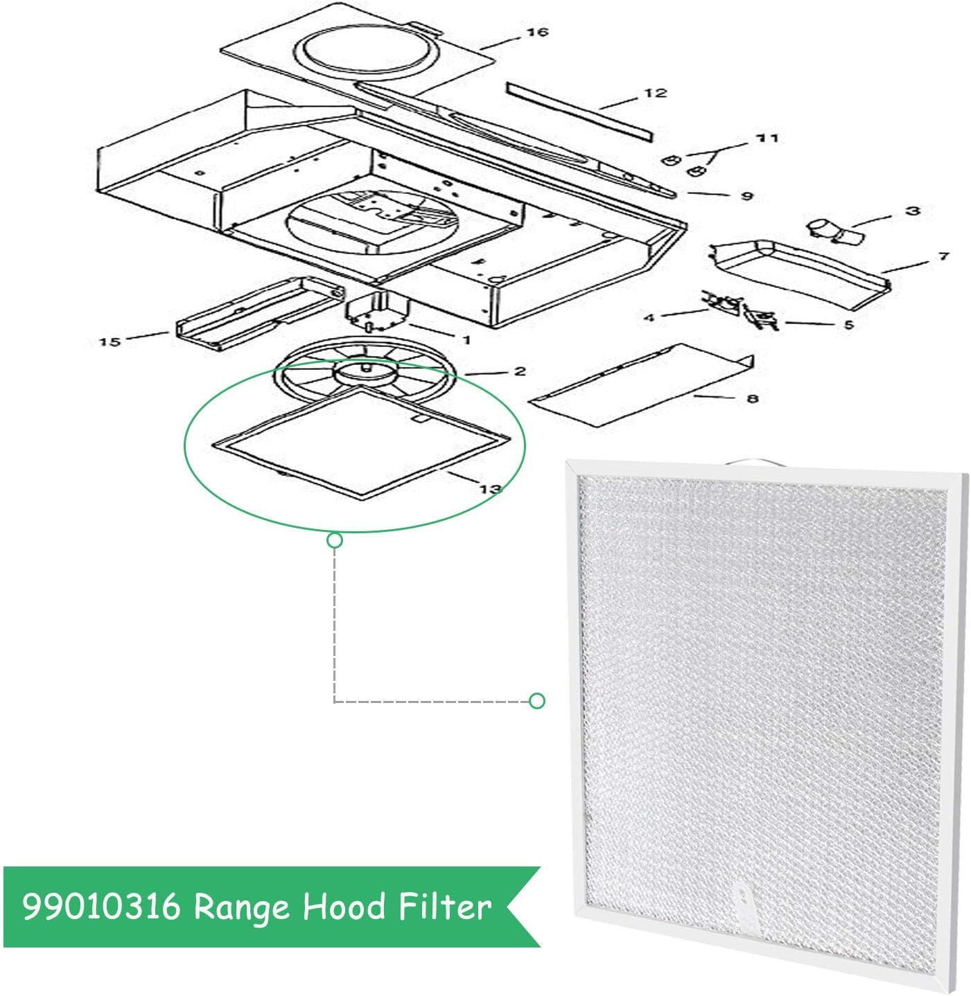 99010316 Range Hood Filter, 11 1/4" x 11 3/4" x 3/8" for compatible with Broan S99010316, WA65AF, BPQTAF, compatible with Kenmore Sears QT20000 Series Replacement Aluminum Grease Filter (4 Pack)