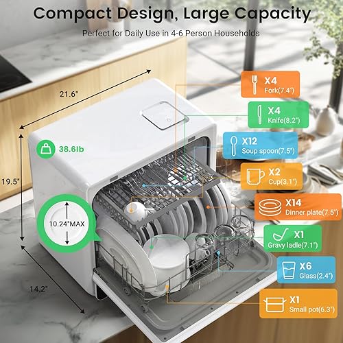 Miniatura 7 de BLITZHOME Lavavajillas portátil para encimera WiFi, programas inteligentes 9, alta temperatura de 167 F, 360  3 pulverización, sincronización 24