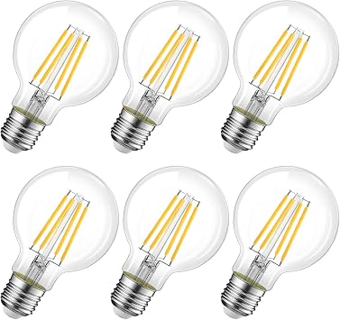 LVWIT E27 LED Globe Decorative Edison Bulbs (Fat Cap) - 6.5W Equivalent to 60W, 806 Lumens, Warm White 2700K Retro Vintage Bulb - Pack of 6