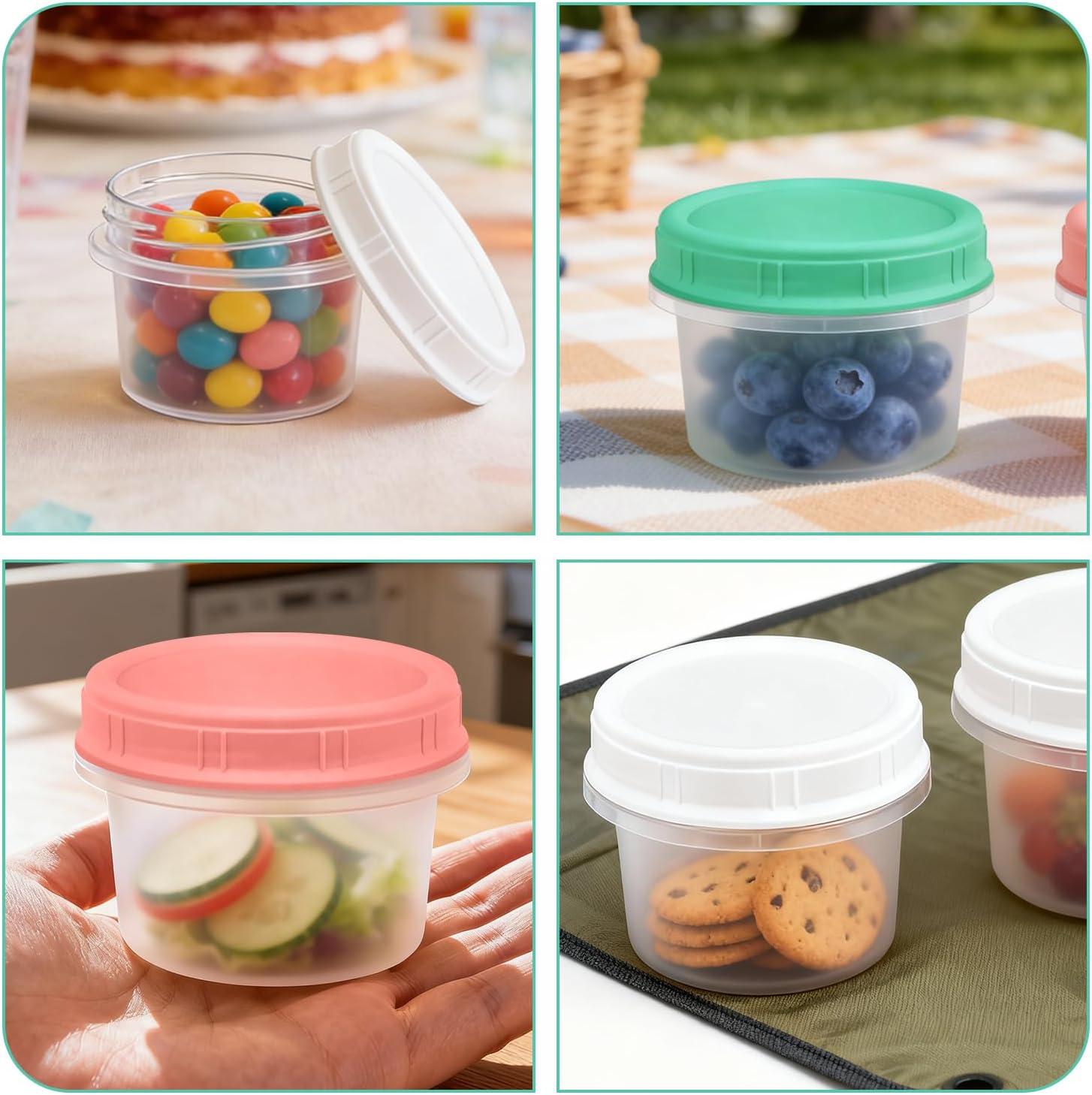 12 Pack Freezer Containers with Screw On Lids, 6oz Stackable Reusable Food Storage Container, Airtight Plastic Storage Containers with Twist Top Lids for Food Sauce Jello Soup
