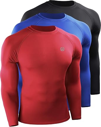 NELEUS Mens 3 Pack Compression Shirt Athletic Running Shirts