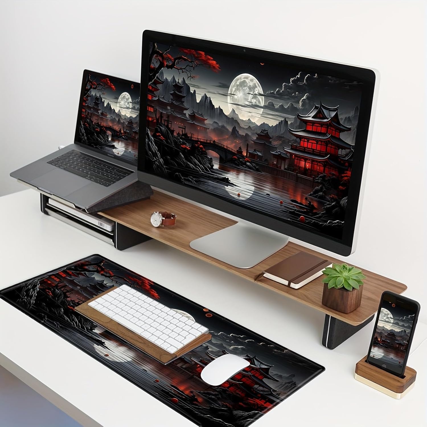 Mouse Pad Desk Mat Full Moon Desk Pad Black Red Large Mouse Pad Gaming Mousepad Extended Laptop Computer Mouse Keyboard Mat-11.8 x 31.5 in - 7