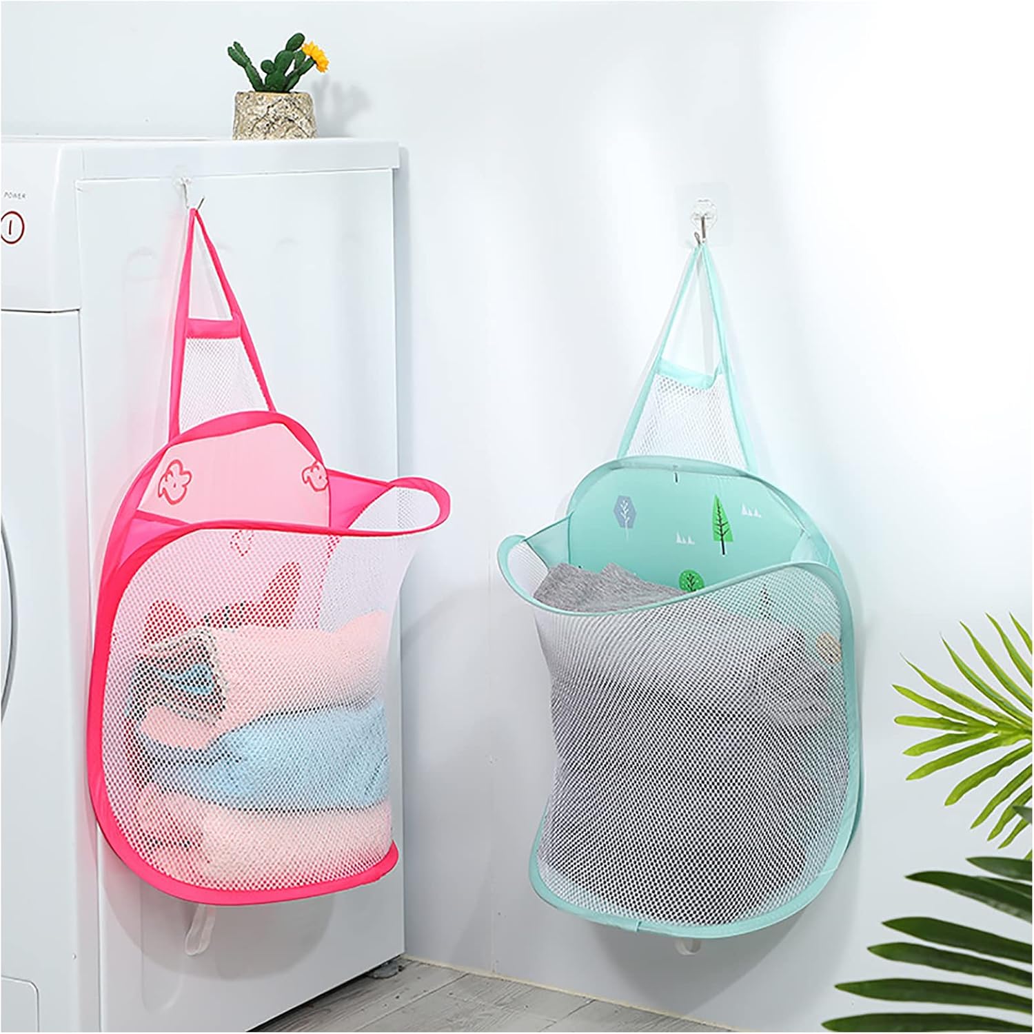 2 Pack Wall Hanging Mesh Laundry Hamper, Popup Foldable Laundry Basket