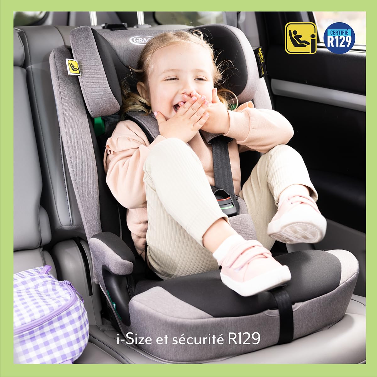 Graco Energi i-Size R129, rehausseur à harnais 2-en-1 ISOFIX avec attache supérieure, de 76 à 150 cm (de 15 mois jusqu'à environ 12 ans), face à la route, gris/noir, Meteor