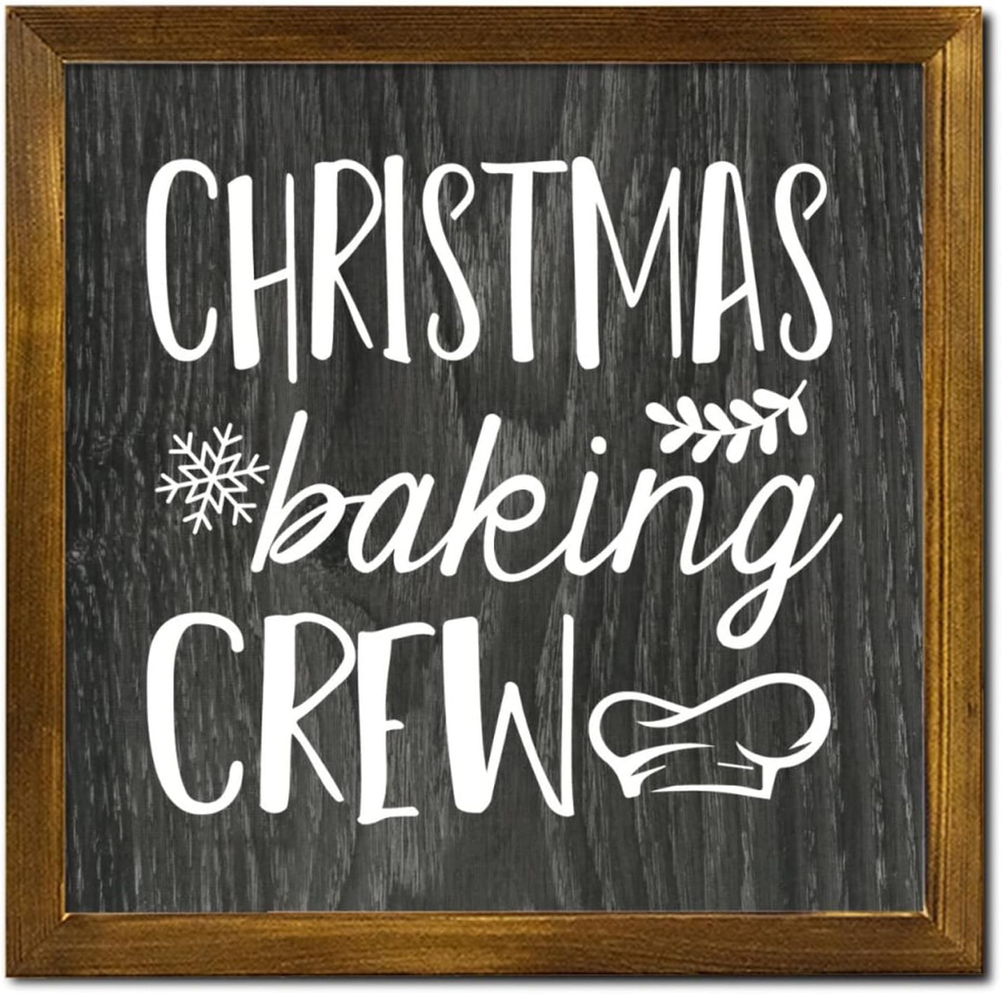 Christmas Wood Sign,Christmas Baking Crew Decorative Wood Signs with Frame Farmhouse Hanging Wooden Framed Sign for Living Room Bedroom Club Coffee Home Decor Wall Art 12x12 Inch