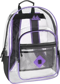 Summit Ridge Clear Waterproof Backpack Stadium Approved Heavy Duty with Water Bottle Holder for Travel, Men, Women, Beach Purple