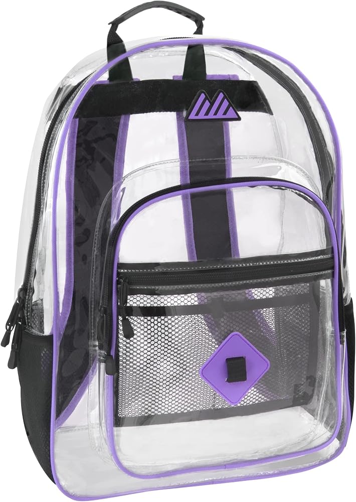 Summit Ridge Clear Waterproof Backpack Stadium Approved Heavy Duty with Water Bottle Holder for Travel, Men, Women, Beach (Purple)